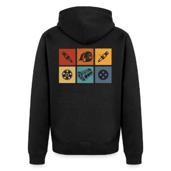Mechaniker Kfz Autoteile Symbole Mechatroniker - Unisex Premium Bio Zip Hoodie - Schwarz - Hinten - Nico (187cm)
