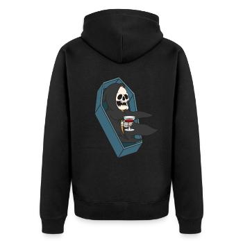Vampir Mythos Wein Skelett Sarg Horror Gothic - Unisex Premium Bio Zip Hoodie - Schwarz - Hinten - Nico (187cm)