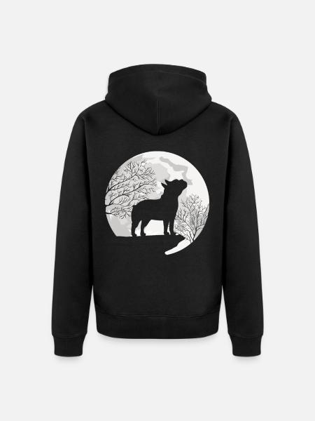 French Bulldog Motif with Moon - Unisex Premium Organic Zip Hoodie - black
