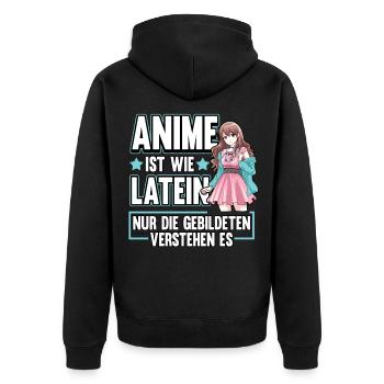 Anime ist wie Latein Otaku Manga - Unisex Premium Bio Zip Hoodie - Schwarz - Hinten - Nico (187cm)