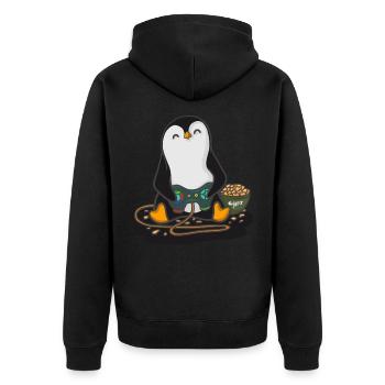 Zocker Pinguin - Unisex Premium Bio Zip Hoodie - Schwarz - Hinten - Nico (187cm)