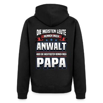 Anwalt Papa Vatertag Lustig Spruch Geschenk - Unisex Premium Bio Zip Hoodie - Schwarz - Hinten - Nico (187cm)