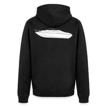 Boot Regatta . Motorboot Motoryacht . Yacht Segeln - Unisex Premium Bio Zip Hoodie - Schwarz - Hinten - Nico (187cm)