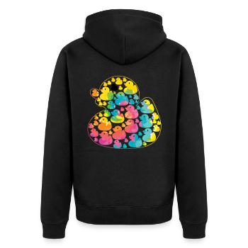 Regenbogen Ente - buntes Entchen - Unisex Premium Bio Zip Hoodie - Schwarz - Hinten - Nico (187cm)