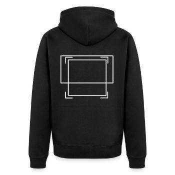Ein weißer Rahmen mit Linien Striche - Unisex Premium Bio Zip Hoodie - Schwarz - Hinten - Nico (187cm)