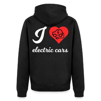 E-Auto und Hybrid - Unisex Premium Bio Zip Hoodie - Schwarz - Hinten - Nico (187cm)