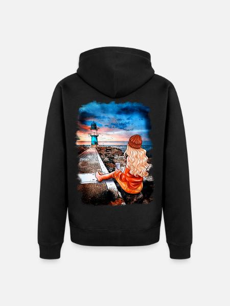 Lighthouse Warnemünde Illustration Blonde - Unisex Premium Organic Zip Hoodie - black