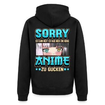 Anime Otaku Weeb Merch Figur Cosplay Manga Lustig - Unisex Premium Bio Zip Hoodie - Schwarz - Hinten - Nico (187cm)