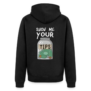 Show me your tips Design für eine Kellnerin - Unisex Premium Bio Zip Hoodie - Schwarz - Hinten - Nico (187cm)