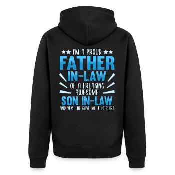 Vatertag Sohn Tochter Männertag Spruch Lustig - Unisex Premium Bio Zip Hoodie - Schwarz - Hinten - Nico (187cm)