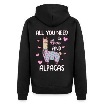 Love and Alpacas - Unisex Premium Bio Zip Hoodie - Schwarz - Hinten - Nico (187cm)