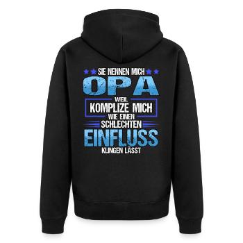 Vatertag Sohn Tochter Männertag Spruch Lustig - Unisex Premium Bio Zip Hoodie - Schwarz - Hinten - Nico (187cm)