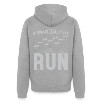 Paratroopers If You See Us In The Sky Run - Unisex Premium Organic Zip Hoodie - heather grey - Back - Nico (187cm)