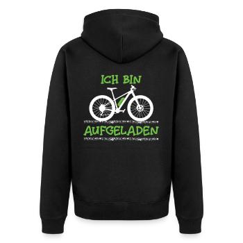 Ebike Radfahrer Ich Bin Aufgeladen Ebiker Spruch - Unisex Premium Bio Zip Hoodie - Schwarz - Hinten - Nico (187cm)