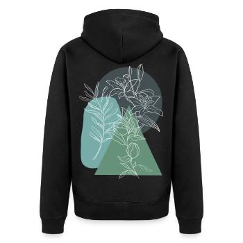 Flower, Lineart, Plant, Nature, Geometry, Vintage - Unisex Premium Organic Zip Hoodie - black - Back - Nico (187cm)