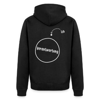 Ich trage keine Verantwortung - Unisex Premium Bio Zip Hoodie - Schwarz - Hinten - Nico (187cm)