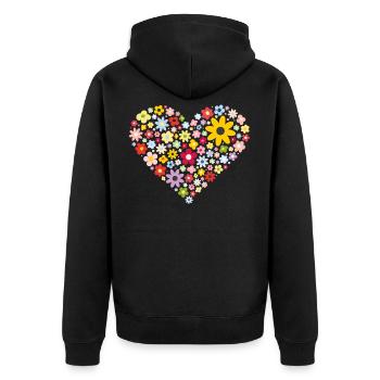 Flower Heart - Unisex Premium Organic Zip Hoodie - black - Back - Nico (187cm)