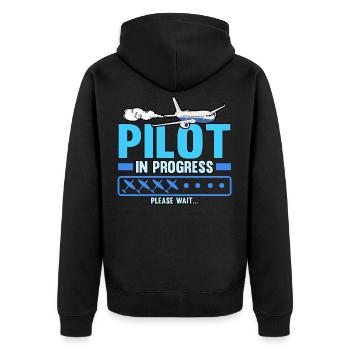 Pilot Flugzeug Luftfahrt Fliegen Beruf Lustig - Unisex Premium Bio Zip Hoodie - Schwarz - Hinten - Nico (187cm)