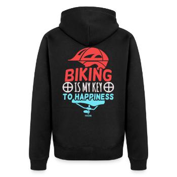 Biking Fahrrad Zweirad Mountainbike Sport - Unisex Premium Bio Zip Hoodie - Schwarz - Hinten - Nico (187cm)