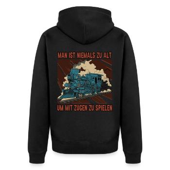 Zugfahrer Züge Bahnfahrer Bremser Beruf Lokomotive - Unisex Premium Bio Zip Hoodie - Schwarz - Hinten - Nico (187cm)