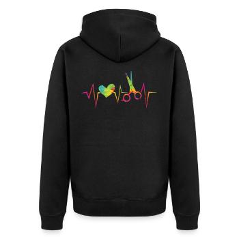 Friseure Herzschlag Friseursalon mit Herz - Unisex Premium Bio Zip Hoodie - Schwarz - Hinten - Nico (187cm)