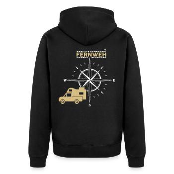 Pickup mit Wohnkabine Absetzkabine Fernweh - Unisex Premium Bio Zip Hoodie - Schwarz - Hinten - Nico (187cm)