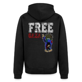 Free Gaza, Free Palestine, Save Gaza, Palestina - Unisex Premium Bio Zip Hoodie - Schwarz - Hinten - Nico (187cm)