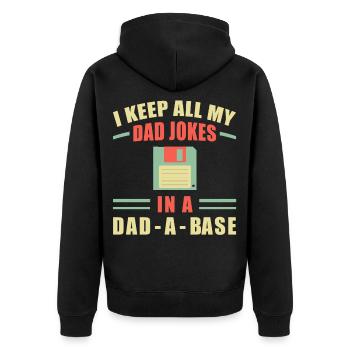 I Keep All My Dad Jokes In A Dad-a-base - Bad Puns - Unisex Premium Organic Zip Hoodie - black - Back - Nico (187cm)