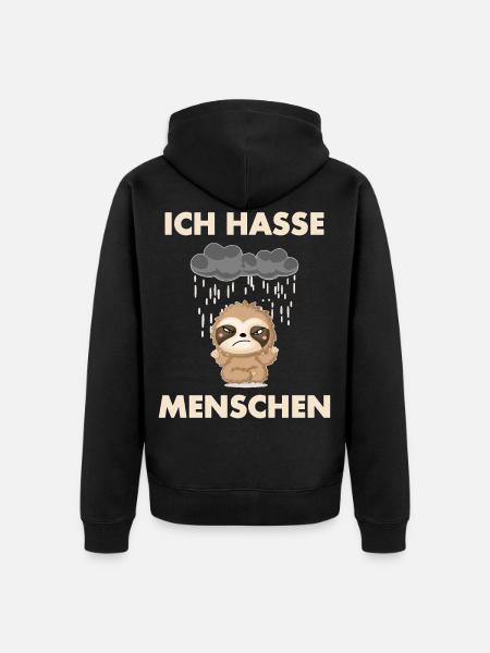 Ich hasse Menschen Faultier - Unisex Premium Bio Zip Hoodie - Schwarz