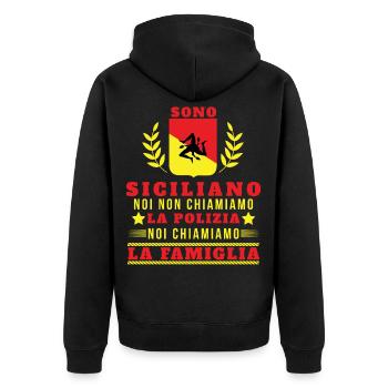 Sono Siciliano Noi Chiamiamo La Familglia Trinacri - Unisex Premium Bio Zip Hoodie - Schwarz - Hinten - Nico (187cm)