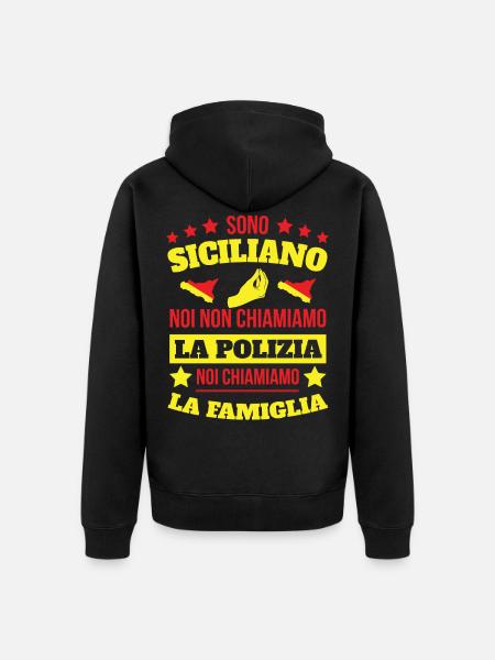 Sono Siciliano Noi Chiamiamo La Familglia Trinacri - Ekologiczna rozpinana bluza z kapturem Premium unisex - czarny