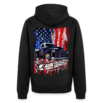 Chevy Vintage V8 Pickup LKW Amerikanisches Design - Unisex Premium Bio Zip Hoodie - Schwarz - Hinten - Nico (187cm)
