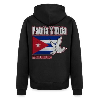 Cuba Flag, Viva Cuba Libre, Patria Y Vida, Cuba - Unisex Premium Bio Zip Hoodie - Schwarz - Hinten - Nico (187cm)