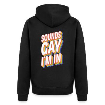Designs For Men Pride Rainbow Sounds Gay I’m In - Veste à capuche bio Premium Unisexe - noir - Dos - Nico (187cm)