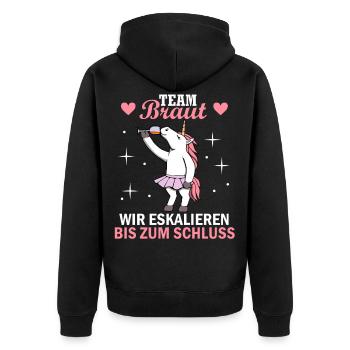 Team Braut JGA Einhorn Hochzeit - Unisex Premium Bio Zip Hoodie - Schwarz - Hinten - Nico (187cm)
