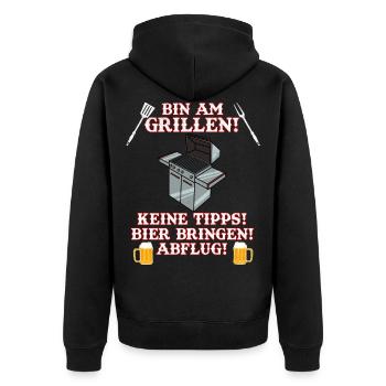Herren Grill & Barbecue Spruch BBQ Bin Am Grillen - Unisex Premium Bio Zip Hoodie - Schwarz - Hinten - Nico (187cm)