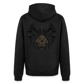Crow with Futhark and Vegvisir - Unisex Premium Organic Zip Hoodie - black - Back - Nico (187cm)