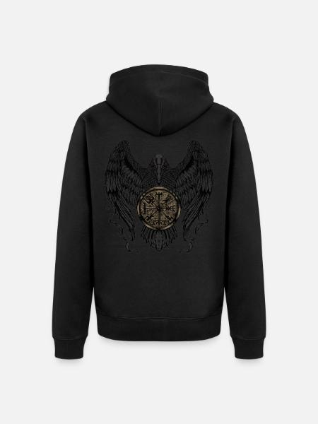 Crow with Futhark and Vegvisir - Unisex Premium Organic Zip Hoodie - black