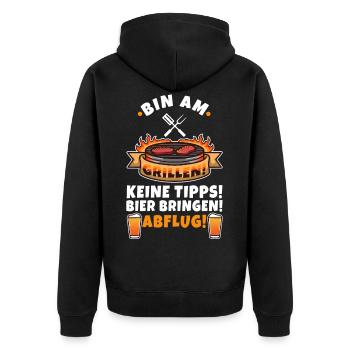 Herren Grill & Barbecue Spruch BBQ Bin Am Grillen - Unisex Premium Bio Zip Hoodie - Schwarz - Hinten - Nico (187cm)