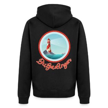 Maritim mit Leuchtturm - Nordsee Insel Butjadingen - Unisex Premium Bio Zip Hoodie - Schwarz - Hinten - Nico (187cm)