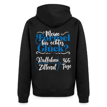 Echtes Glück - Radfahren durchs Zillertal - Unisex Premium Bio Zip Hoodie - Schwarz - Hinten - Nico (187cm)