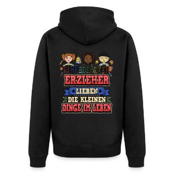 Erzieher Spruch Lustig Süß Kindergarten Geschenk - Unisex Premium Bio Zip Hoodie - Schwarz - Hinten - Nico (187cm)