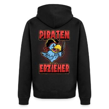 Erzieher Piraten Papagei Lustig Spruch Geschenk - Unisex Premium Bio Zip Hoodie - Schwarz - Hinten - Nico (187cm)
