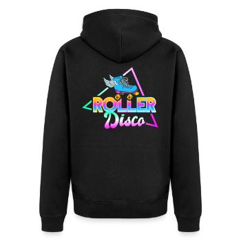 Vintage Rollerskates 80er Rollschuh Rollerskater - Unisex Premium Bio Zip Hoodie - Schwarz - Hinten - Nico (187cm)