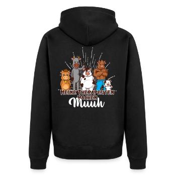 Meine Therapeuten machen Muh - Comic Kühe - Unisex Premium Bio Zip Hoodie - Schwarz - Hinten - Nico (187cm)