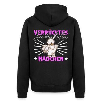 Verrücktes Seidenhuhn Mädchen - Seidenhühner - Unisex Premium Bio Zip Hoodie - Schwarz - Hinten - Nico (187cm)