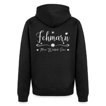 Meine Wohlfühl-Oase - Insel Fehmarn - Unisex Premium Bio Zip Hoodie - Schwarz - Hinten - Nico (187cm)