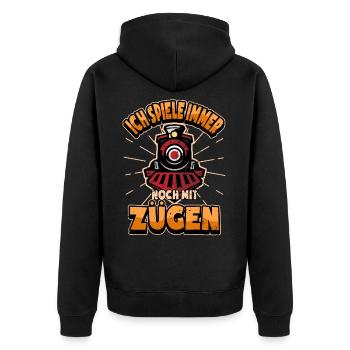 Lustig Zug Züge Bahn Lok Spruch Dampflok Geschenk - Unisex Premium Bio Zip Hoodie - Schwarz - Hinten - Nico (187cm)