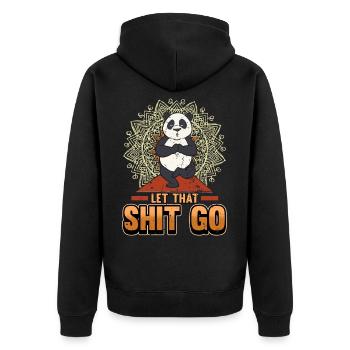 Yoga Meditation Namaste Panda Spruch Geschenk - Unisex Premium Bio Zip Hoodie - Schwarz - Hinten - Nico (187cm)