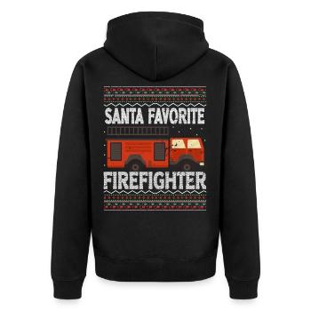Ugly Christmas Feuerwehr Weihnachtssprüche Lustig - Unisex Premium Bio Zip Hoodie - Schwarz - Hinten - Nico (187cm)